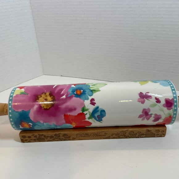 Floral Ceramic Rolling Pin With Wooden Handles & Stand By The Pioneer Woman - Picture 9 of 15